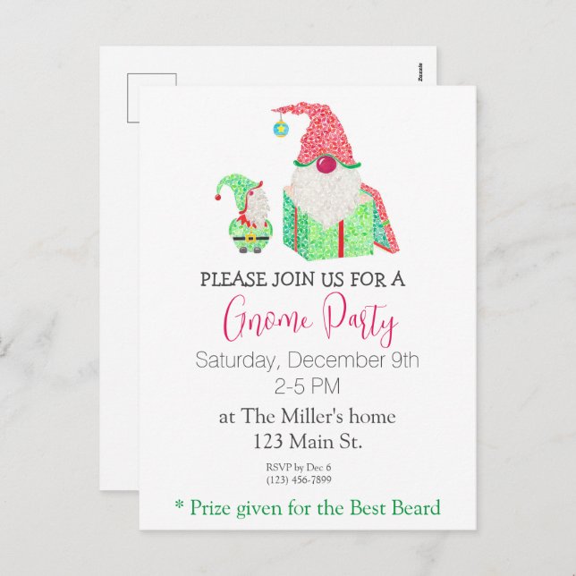 Gnome Holiday Party Einladung Postkarte (Vorne/Hinten)