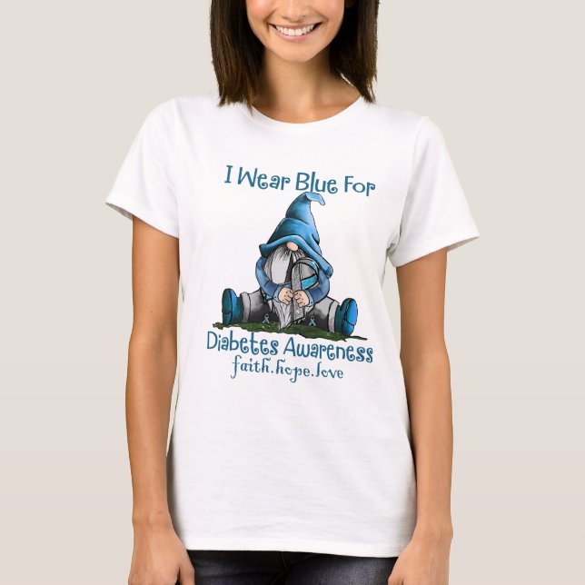Gnome Ich trage blau für Diabetes Awareness T-Shirt (Vorderseite)