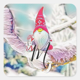 Gnome im Schnee Aquarellmalerei  Quadratischer Aufkleber