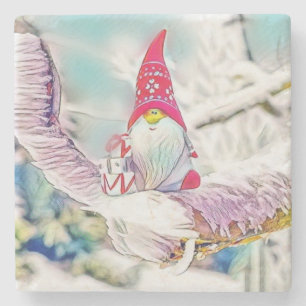 Gnome im Wasserfarben-Schneegemälde Steinuntersetzer