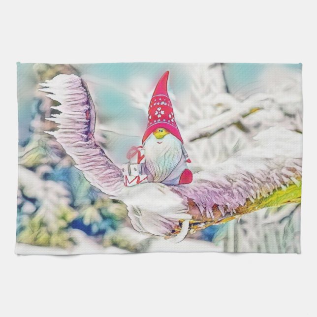 Gnome in der Schneewasserfarbe Geschirrtuch (Horizontal)