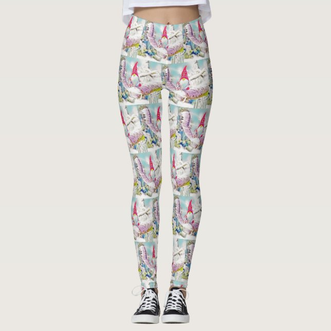 Gnome in der Schneewasserfarbe Leggings (Vorderseite)