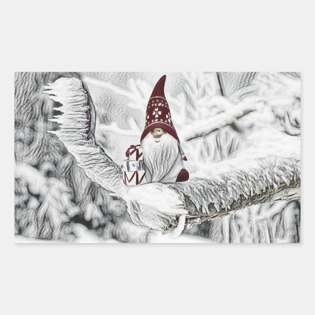 Gnome in der Schneewasserfarbe Rechteckiger Aufkleber (Vorderseite)
