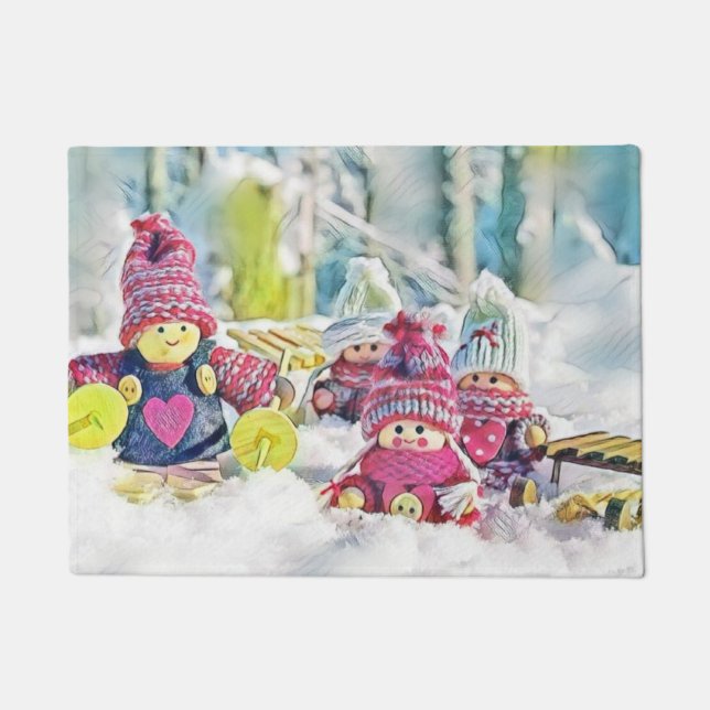 Gnome in der Schneewasserfarbe Vintag Fußmatte (Vorderseite)