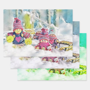 Gnome in der Schneewasserfarbe Vintag Geschenkpapier Set
