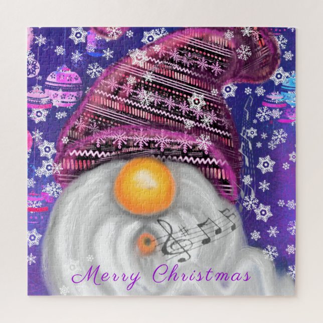 Gnome in Lila Hütten Singt ein Weihnachtslied - Sp Puzzle (Vertikal)