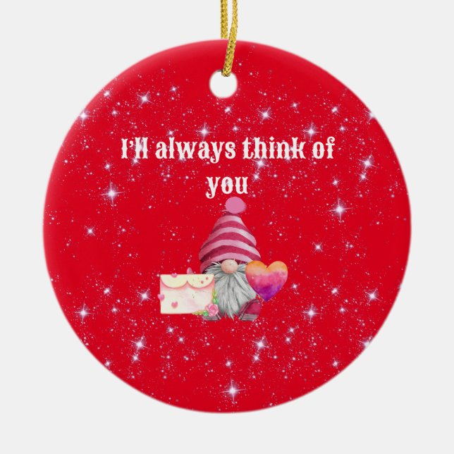 Gnome in love with rainbow heart keramik ornament (Vorne)