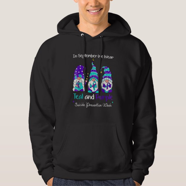 Gnome In September We Wear Teal And Purple Suicide Hoodie (Vorderseite)