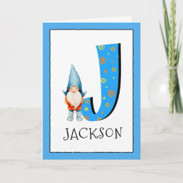 Gnome Kids Letter J Name and Age Birthday Gruß Karte