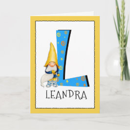 Gnome Kids Letter L Name and Age Birthday Gruß Karte