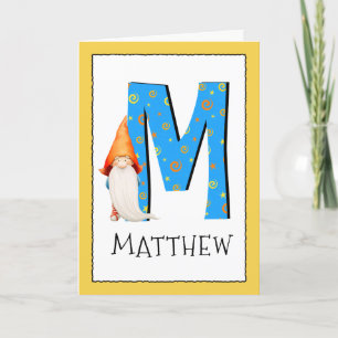 Gnome Kids Letter M Name and Age Birthday Gruß Karte