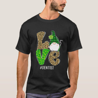 Gnome Liebe Dentist St Patricks Day Leopard Karier T-Shirt