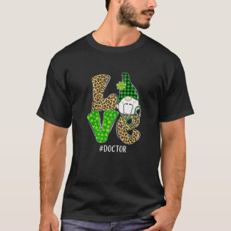 Gnome Liebe Doctor St Patricks Day Leopard Kariert T-Shirt