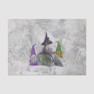 Gnome Lila House Gold Confetti Decoupage Seidenpapier