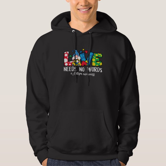 Gnome Love Needs No Words Autism Awareness For Kid Hoodie (Vorderseite)