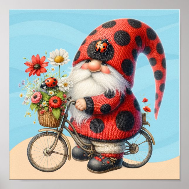 Gnome loves ladybugs poster (Vorne)