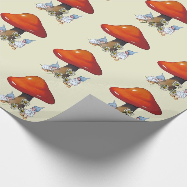 Gnome-Mädchen, Gänseblümchen, Toadstool, Geschenkpapier (Ecke)