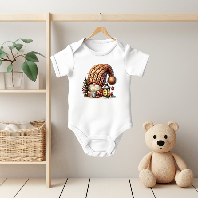 Gnome Made Eggnog Baby Bodysuit Baby Strampler (Customize this cute Christmas Gnome Eggnog baby bodysuit. )