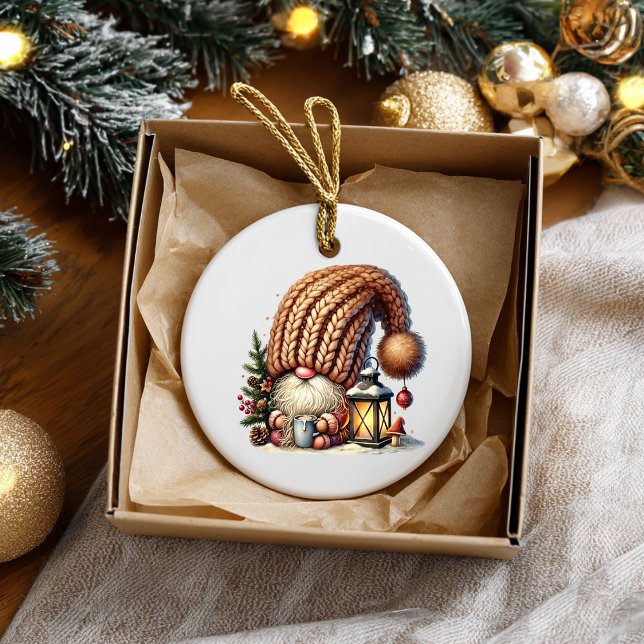 Gnome Made Eggnog Ceramic Ornament (Personalize this cute Christmas Gnome ceramic ornament. )