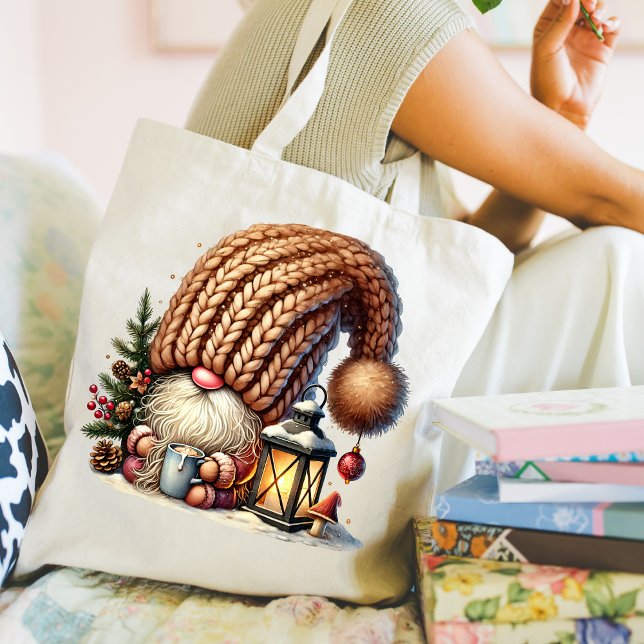 Gnome Made Eggnog Tote bag Tragetasche (personalize this cute Christmas Gnome tote bag. )