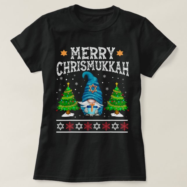 Gnome Merry Chrismukkah Happy Hanukkah Weihnachten T-Shirt (Design vorne)