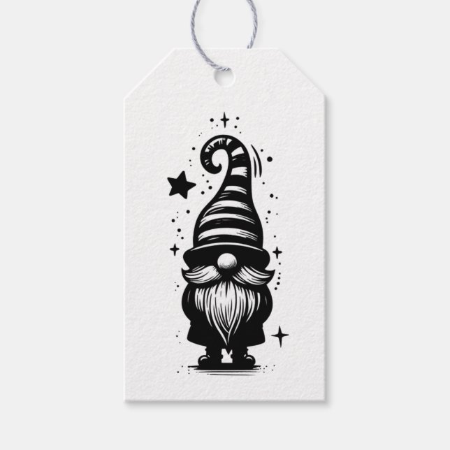 Gnome Merry Christmas Chic Grunge Black & White Geschenkanhänger (Vorderseite)