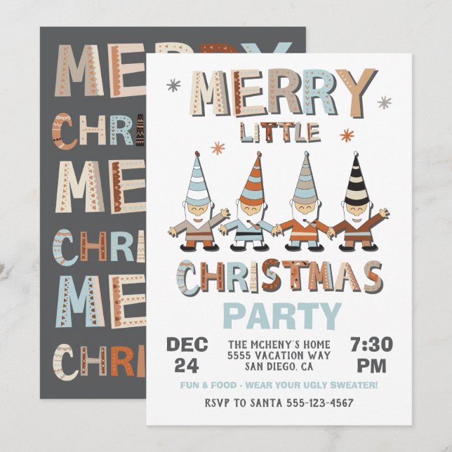 Gnome Merry Little Christmas Party Einladung (Vorne/Hinten)