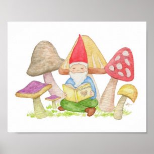 Gnome mit dem Mushroom Book Art Print Poster