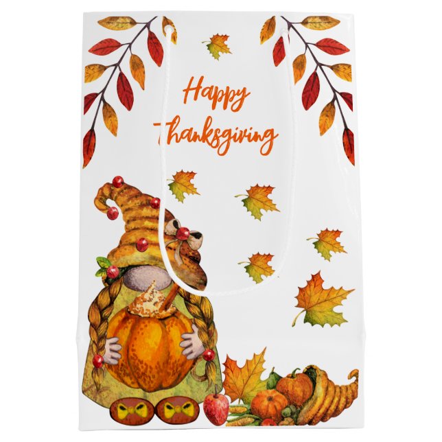 Gnome mit Pumpkin Mittlere Geschenktüte (Rückseite)