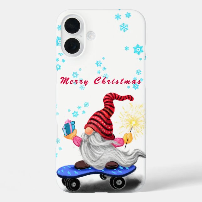 Gnome mit Skateboard Weihnachten iPhone Case (Rückseite)