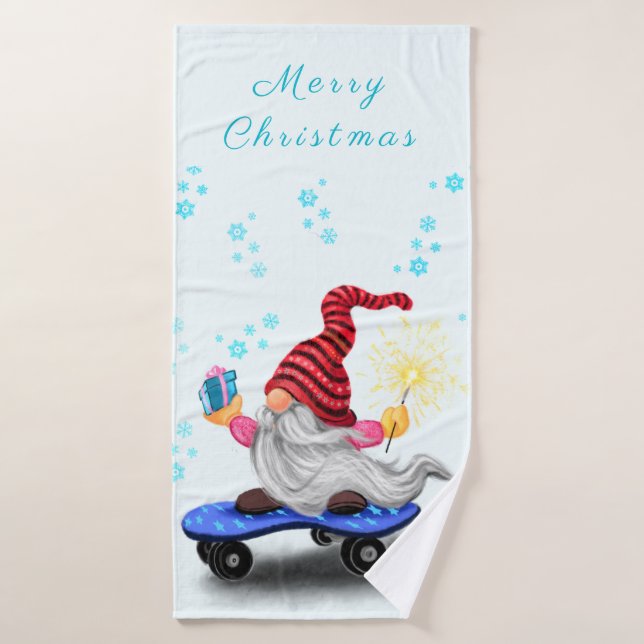 Gnome mit Skateboard Weihnachtsbadehandtücher Badhandtuch Set (Badehandtuch)