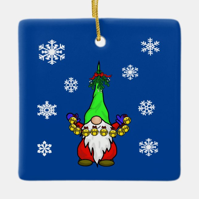Gnome mit Sleigh Bells Keramikornament (Vorderseite)