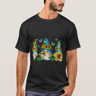 Gnome mit Sonnenblumen-Schmetterlings-Gartenarbeit T-Shirt