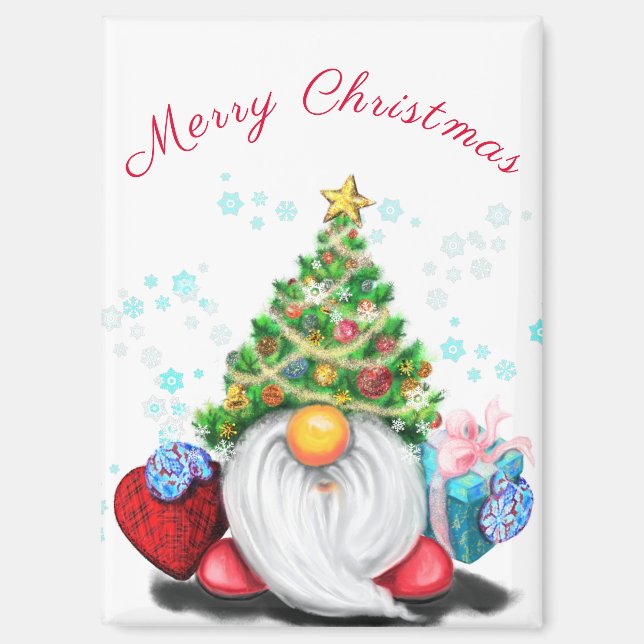 Gnome mit Weihnachtsbaum Hat Magnet Geschenk (Vorderseite)