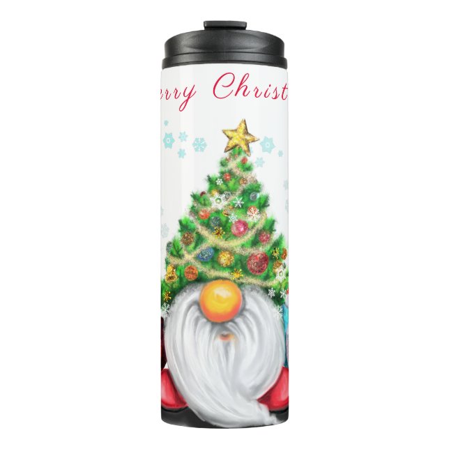 Gnome mit Weihnachtsbaumhut Thermal Tumbler Thermosbecher (Vorderseite)