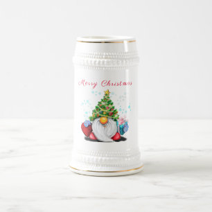 Gnome mit Weihnachtsbaumhut und Geschenk für Sie Bierglas