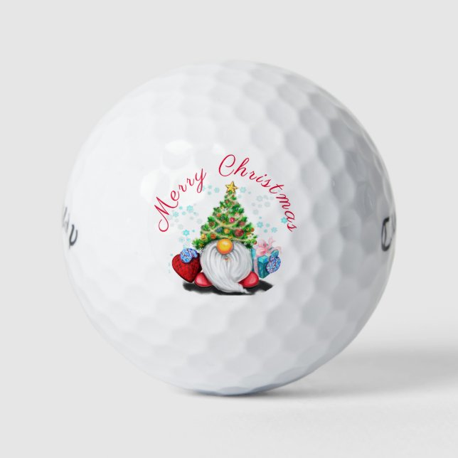 Gnome mit Weihnachtsbaumhut und Geschenk Golf Ball (Vorderseite)