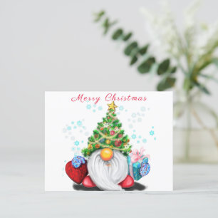 Gnome mit Weihnachtsbaumhut und Geschenkkarte