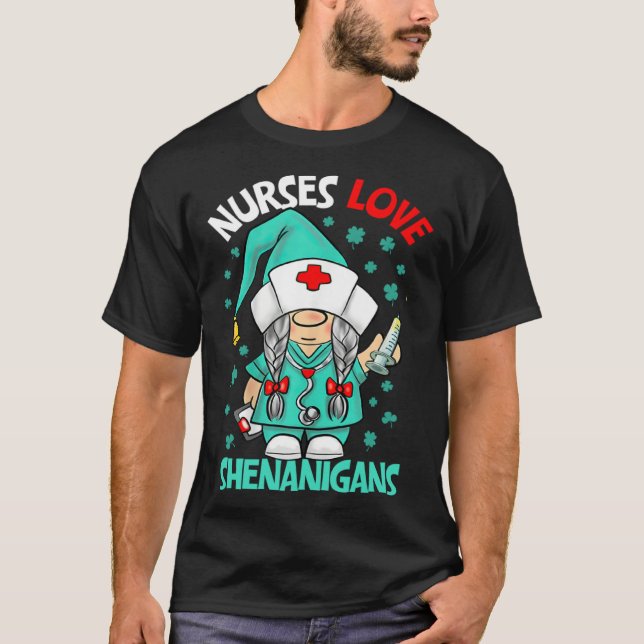 Gnome Nurses Love Shenanigans Nurse St Patricks Da T-Shirt (Vorderseite)