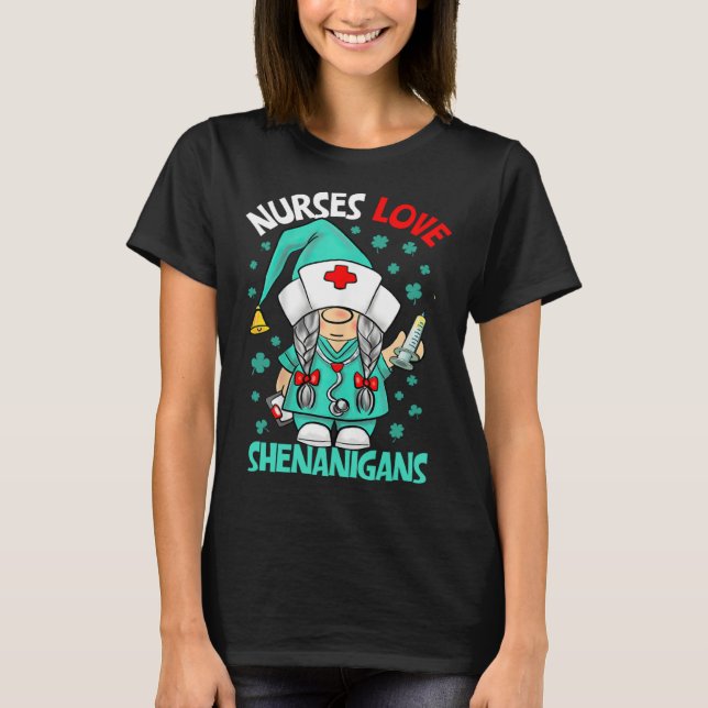 Gnome Nurses Love Shenanigans Nurse St Patricks Da T-Shirt (Vorderseite)
