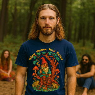 Gnome on Gnarly Tree Retro Psychedelic Art T-Shirt