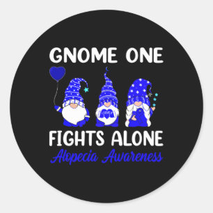 Gnome One Fights Alone Blue Ribbon Alopecia Awaren Runder Aufkleber