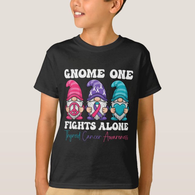 Gnome One Fights Alone - Christmas Thyroid Cancer  T-Shirt (Vorderseite)