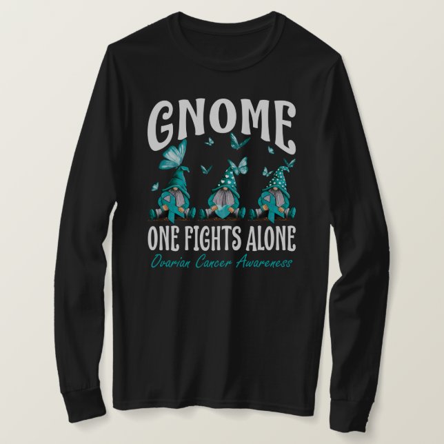 Gnome One Fights Alone Ovarian Cancer Awareness T-Shirt (Design vorne)