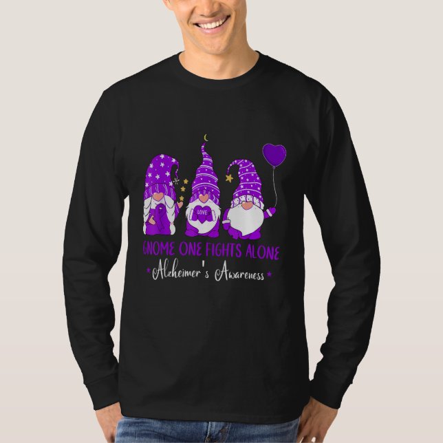 Gnome One Fights Alone Ribbon Purple Alzheimer s A T-Shirt (Vorderseite)