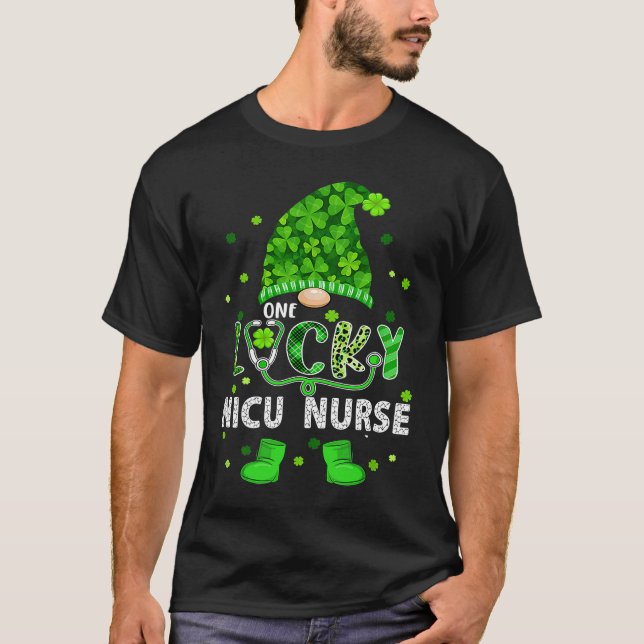 Gnome One Lucky NICU Nurse St Patricks Day Shamroc T-Shirt (Vorderseite)
