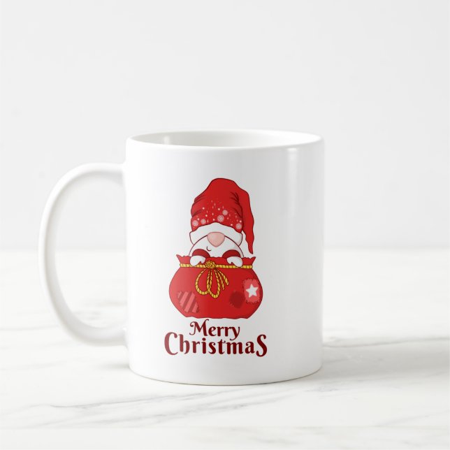 Gnome Peeking from Santa Sack Merry Christmas Kaffeetasse (Links)