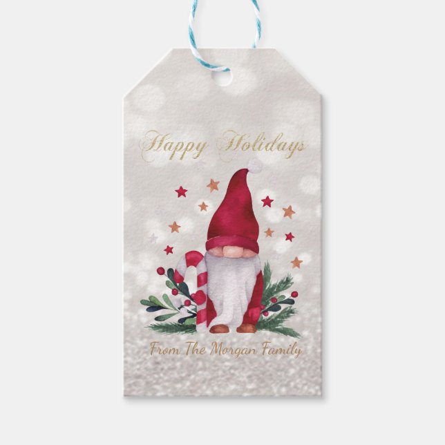 Gnome, Pine Tree Branchen, Sterne, Candy Glitzer B Geschenkanhänger (Vorderseite)