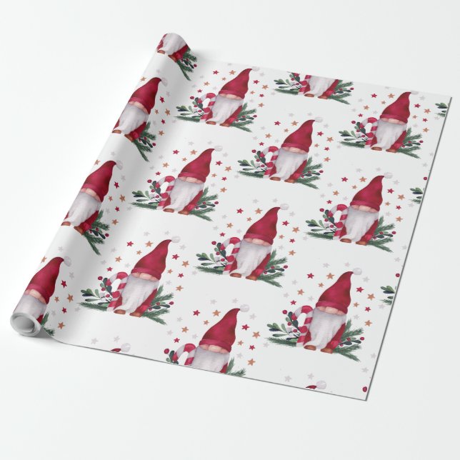 Gnome Pine Tree Branches Stars Frohe Weihnachten Geschenkpapier (Ungerollt)