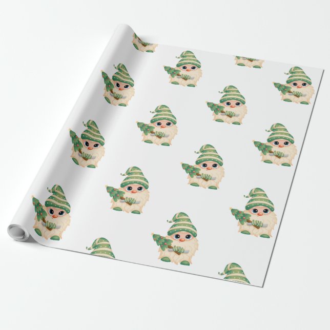 Gnome Pine Tree Frohe Weihnachten Geschenkpapier (Ungerollt)